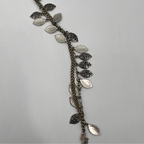 JESSICA SIMPSON Necklace Leaf Feather Boho Mixed Media Gold Silver Long Jewelry - Picture 3 of 10